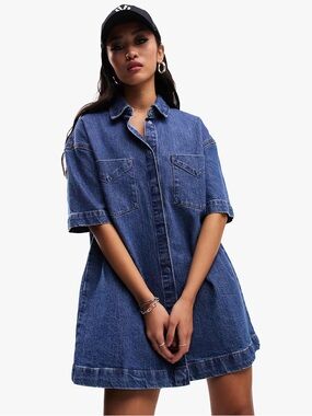 ASOS Short Sleeve Denim Shirt Dress Size 10